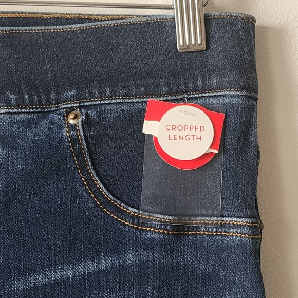 NWT Spanx Cropped Flair Denim Raw Hem High Rise Stretch Dark Wash Jeans 20231R - Picture 5 of 14